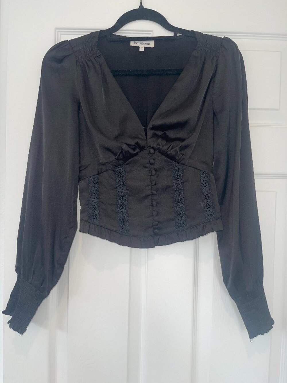 Black lace Victorian corset blouse dark romance cottagecore smocked sleeves